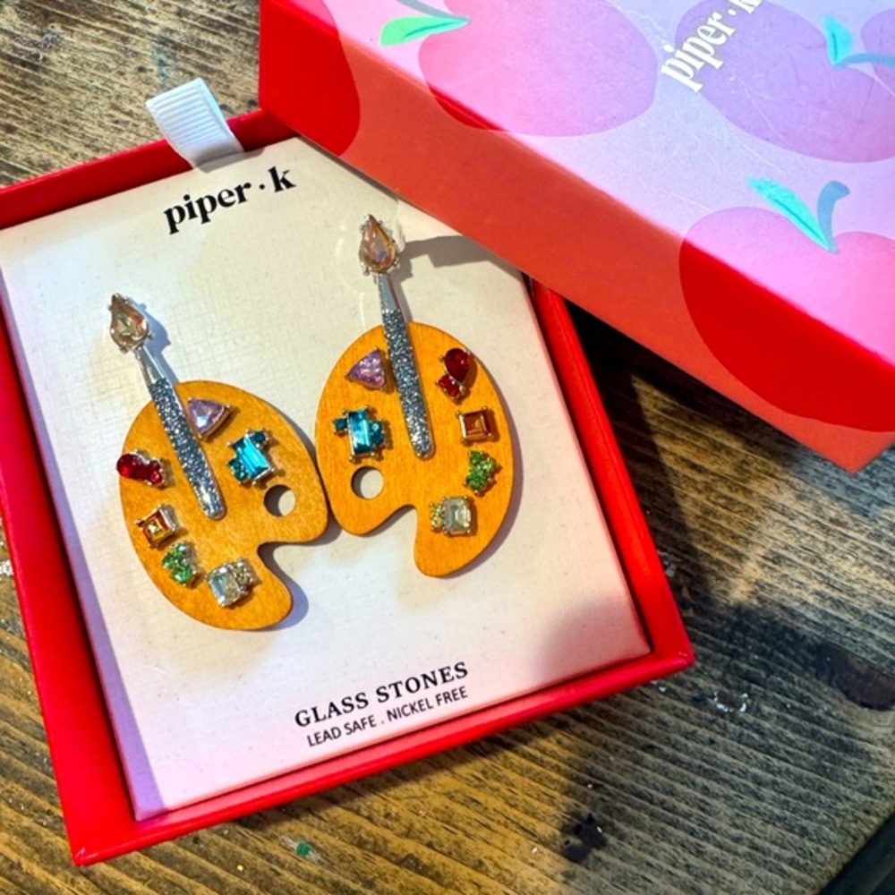 Piper-K Colorful Artists Palette Earrings-FUN Glass stones,lead safe,nickelfree - Picture 1 of 5